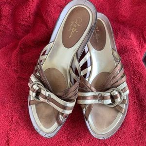 SALE! COLE HAAN Gold/Bronze Leather Wedge Sandal